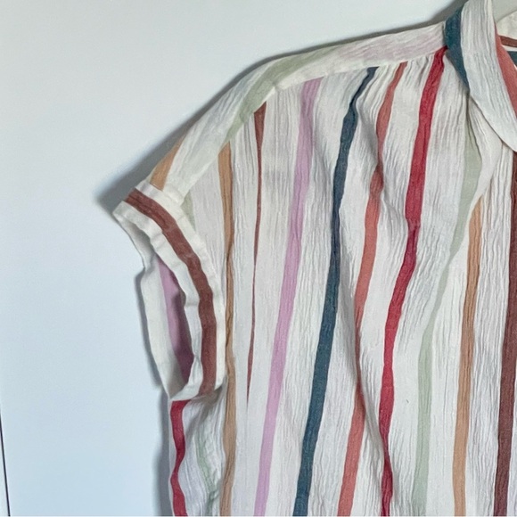 Madewell Gauze Central Button Down Tunic Shirt in Rainbow Stripe 35927 - Picture 3 of 15